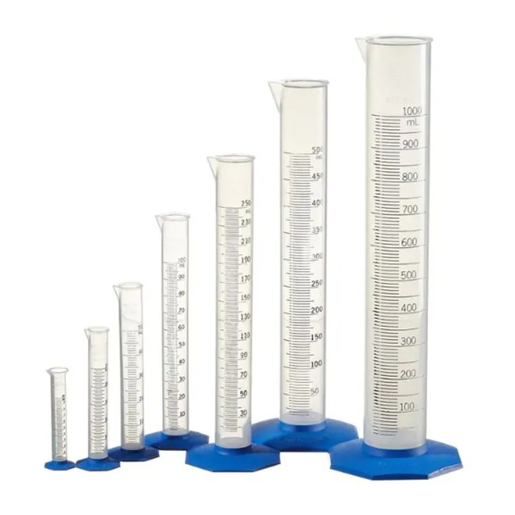 أسطوانة قياس زجاجية لمختبر العلوم بقاعدة بلاستيكية سداسية وتخرج