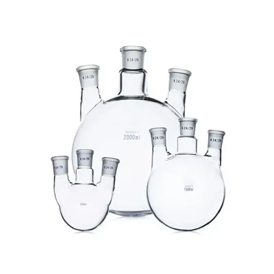 قارورة زجاجية مستقيمة الشكل بثلاثة رقاب وفم أرضي قياسي للمختبر